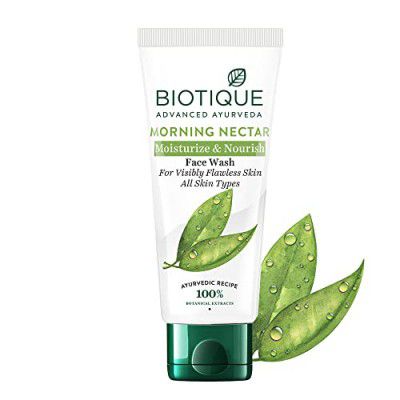 Biotique Morning Nectar Moisturize & Nourish Face Wash | Contains Wild Turmeric, Neem Leaves, & Morning Nectar | Visibly Flawless Skin | 50 ml