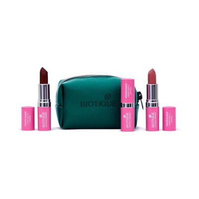 Biotique Natural Makeup Lipstick Gift Kit Pack Of 3: Nude Edition With Attractive Lipstick Case | Nude Lipsticks For All Occasions | Free Lipstick Case Or Coin Purse