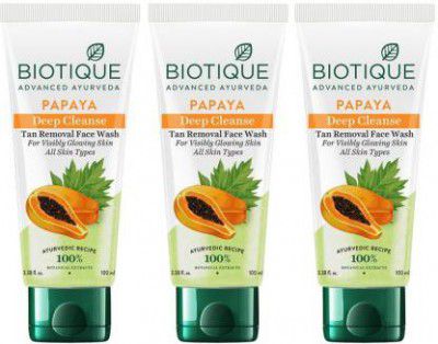 BIOTIQUE Papaya Deep Cleanse (Pack of 3 X 100ml) Face Wash