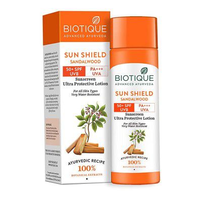 Biotique Sun Shield Sandalwood 50+SPF UVB Sunscreen Ultra Protective Lotion For All Skin Types 120ml