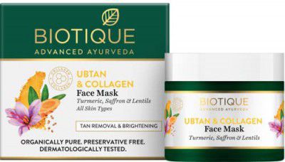 Biotique Ubtan & Collagen Skin Brightening Face Pack Mask for Fairer, Brighter & Tan Free Skin | Dark Spot & Blemish Reduction |For Men & Women -50g