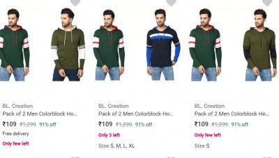 BL. Creation Pack of 2 Men Hooded @ ₹109