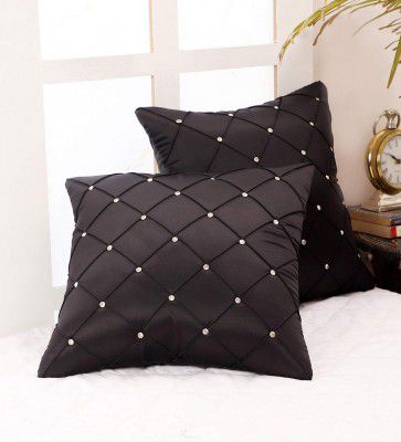 Black Geometric Satin 16 x 16 Inches Cushion Covers (Set of 2)