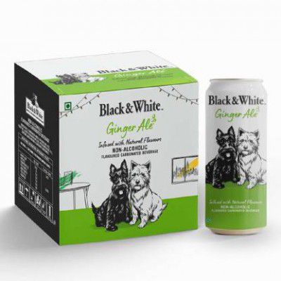 Black & White Ginger Ale - Non-alcoholic Infused Natural Flavours Carbonated 330 ml, Pack of 4 Can (4 x 330 ml)