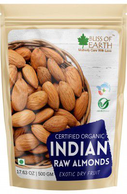 Bliss of Earth 500gm Organic Almonds Badam Dry fruits Crunchy & Tasty High in fiber, Immunity Booster Your Daily Diet Super Snack