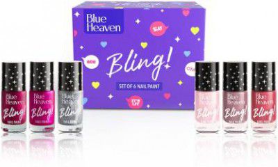 BLUE HEAVEN Bling Combo, matte & pearly shades, Long Lasting Chip Resistant Drama Queen Edition (Pack of 6)