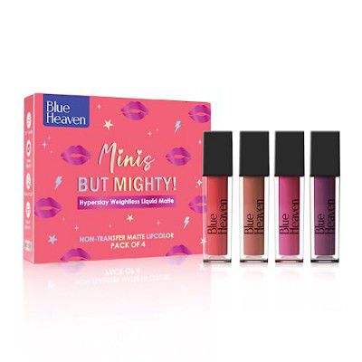 Blue Heaven Minis But Mighty Hyperstay Weightless Liquid Matte Lipstick For Women- Bridesmaid Nude Shade Kit- Pack of 4|| Long Lasting || Smudgeproof|| 6ml