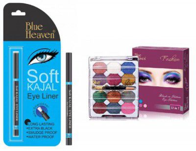 BLUE HEAVEN SOFT KAJAL WITH 12 IN 1 EYE SHADOW (Pack of 2)