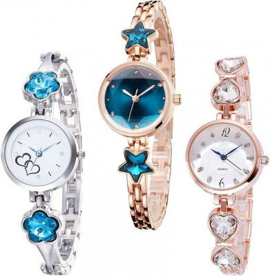 Blue Pearl  Analog Watch - For Girls New Stylish Combo Of 3 Silver and Star Diamond and RoseGold Watch