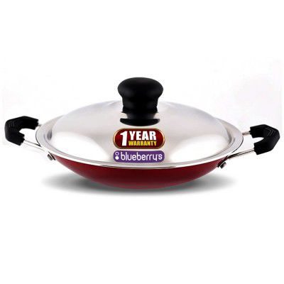 Blueberrys????Nonstick Appachatty Appam Pan Pot Maker with Stainless Steel Lid 3mm Thickness[RED]