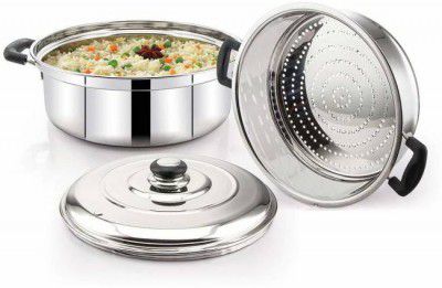 BMS Lifestyle 2 Tier Set with Lid Steamer For Pasta, Vegetable, Momos, Idly Maker Cooker Rice Stainless Steel Steamer (1.5 L)