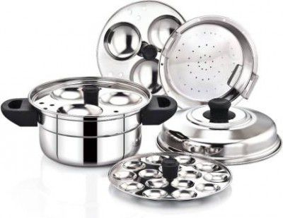 BMS Lifestyle Stainless Steel Steamer Pot (2 Idli Plates|1 Mini Idli Plate|1 Dhokla Plate) Induction & Standard Idli Maker  (4 Plates , 6 Idlis )