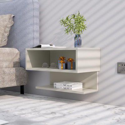 Bniture Wall Mount Bed Side Table for Bedroom, Small Side Table, Nightstand, End Table with Metal Legs for Bedroom, Sofa Side for Living Room (Frosty White)