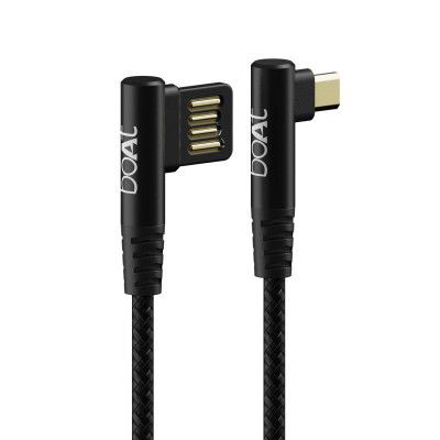 boAt Micro USB L70 Cable Black, 3A Fast Charging & 480 Mbps Data Sync with L Shaped Connector