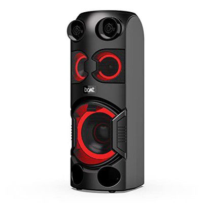 boAt PartyPal 200/208 70W RMS Stereo Party Speaker with Stunning LEDs, Multi Compatibility Modes,7HRS Playtime, Bluetooth TWS Feature,Mic for Karaoke,Dual EQs, FM, Master Remote Control(Phantom Black)