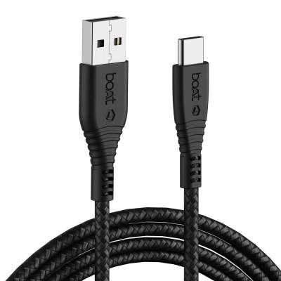 boAt Type C A325 Tangle-Free, Sturdy Type C Cable with 3A Rapid Charging & 480mbps Data Transmission (Black)