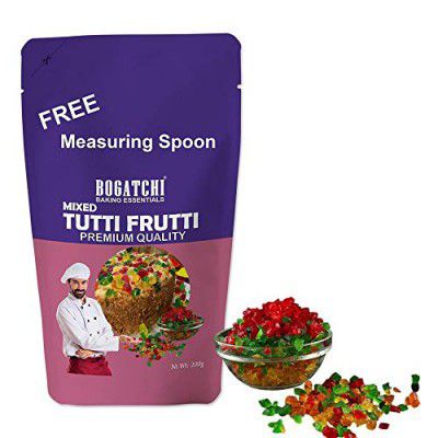 BOGATCHI Mixed Tutti Frutti for Cake, Ice Creams and Shakes Decorations, Mix Tutti Frutti Multicolor, Delicious and Tasty, 200g with Free Measuring Spoon