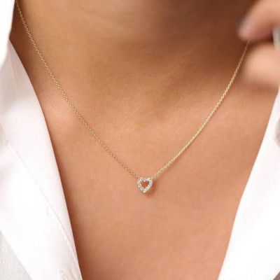 BOGHRA SALES  Gold Tiny Diamond Heart Necklace Diamond Gold-plated Plated Alloy Necklace