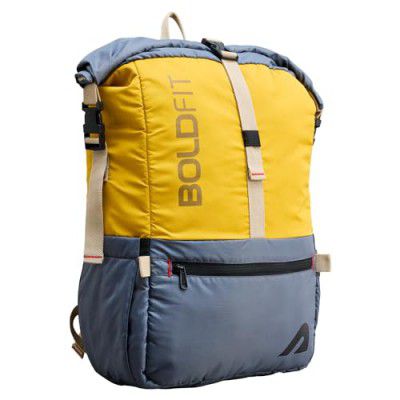 Boldfit Rolltop Bags for Mens 45 Ltrs+ Unfolded Overnight Backpack for Men Travel Backpack for Women with Sleeve Separator Travel Bag for Men Pack for Outdoor, Office Lightweight Backpack - YellowGrey