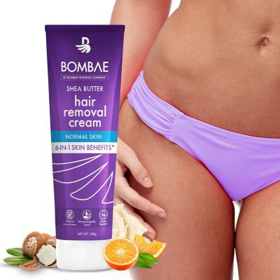 BOMBAE Shea Butter Hair Removal Cream For Women With Aloe Vera and Bisabolol, 1 Spatula | Suitable For Sensitive Skin | For Body & Legs