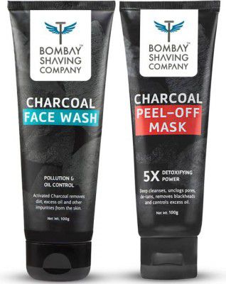 BOMBAY SHAVING COMPANY Charcoal Face Wash & Peel off Face Mask Combo for Men | Brightens Skin (2 Items in the set)