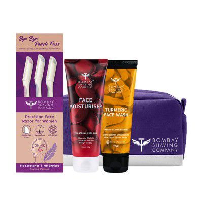 Bombay Shaving Company Womens Face Shaving Kit with Turmeric Face Wash, Precision Face Razor (Pack of 3) & Face Moisturiser