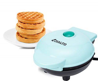 BONIRY Mini Waffle Maker 4 Inch- 350 Watts: Stainless Steel Non-Stick Electric Iron Machine for Individual Belgian Waffles, Pan Cakes, Paninis or Other Snacks - Aqua blue