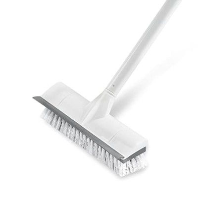 BOOMJOY Stainless Steel Floor Scrub Brush With Long Handle -50" Stiff Brush, 2 In 1 Scrape And Brush,Tub And Tile Brush For Cleaning Bathroom, Patio, Kitchen, Wall And Deck, Gray