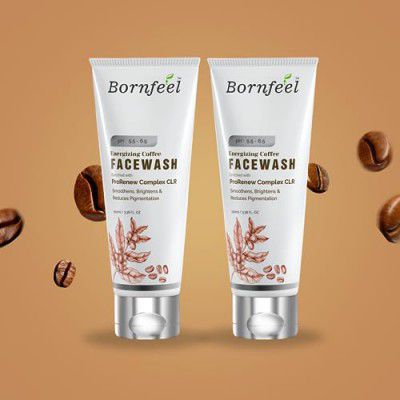 Bornfeel Coffee Face Wash for Skin Brightening, Pigmentation, Sun Protection, Anti Aging & Oil Control For Men & Women of All Skin Types 200ml (100ml*2)