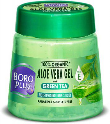 BOROPLUS Aloe Vera Gel with Green tea | 100% Organic for Skin & Hair|Vitamin E  (200 ml)