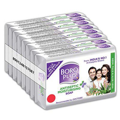 BoroPlus Antiseptic and Moisturising Bathing Soap with Aloe Vera, Neem and Tulsi | 99.9% Germ and Virus Protection | For Smooth, Soft & Nourished Skin, 125g (Pack of 8)