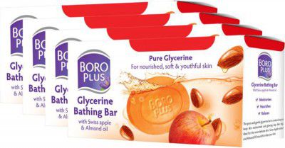 BOROPLUS Glycerine Bathing Bar With Swiss Apple & Almond Oil (4 x 125 g)