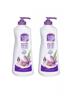 BOROPLUS Set of 2 Doodh Kesar Body Lotion with Vit E for Soft Glowing Skin - 400 ml Each