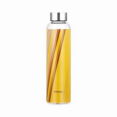 Borosil Artisan Series Prism 550 ml Narrow Mouth Glass Bottle with Metal Lid | Dishwasher Safe