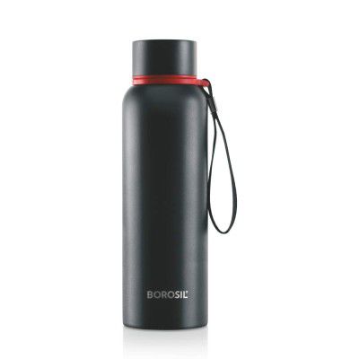 Borosil Stainless Steel Hydra Trek - Vacuum Insulated Flask Water Bottle, 850 ML, Black