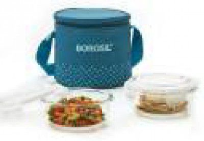 BOROSIL Teal Lunch Box with Bag, 2 Pc (400 ml x 2 Round),Vertical Office Tiifin 2 Containers Lunch Box  (800 ml)