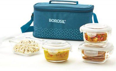 BOROSIL Teal Universal Lunch Box with Bag, 4 Pc (320ml x 2 + 240ml x 2) Tiifin 4 Containers Lunch Box  (1120 ml)