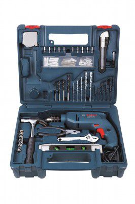 Bosch Professional GSB 500 RE Corded-Electric Drill Tool Set, 10 mm (Blue), 500 Watt, (100 Pc Accessory Set)