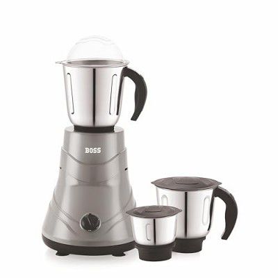 BOSS Alpha 750W Mixer Grinder with Powerful Motor, 5 years warranty* & Overload Protection, 3 Stainless Steel Jars, Grey