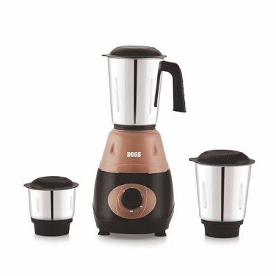 BOSS Bravo 500W Mixer Grinder with Powerful Motor, Unique Flow Breaker Design & Overload Protection (3 Stainless Steel Jars, Beige)