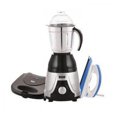 BOSS Combo Pack Mixer Grinder, Dry Iron & Sandwich Toaster (3 in 1, B909)