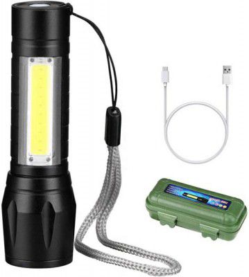 BRIGHT LIGHT ONLITE Portable Aluminum COB Tactical Torch Waterproof LED USB Rechargeable Torch (Black, 9 cm, Rechargeable)