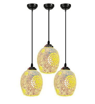 BrightLyt Handcrafted Glass Kitchen Island Hanging Light for Home Decoration, Living Room Pendant Lamp (Pack of 3)