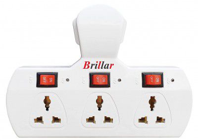 Brillar 3 Socket Extension Board Multiplug with Individual Switches and Led Indicators with Protection Fuse (Three Pin Plug 5 Amp)