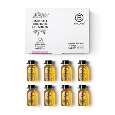 Brillare Hair Fall Control Oil Shots, Powerful Blend of Onion Oil, Coffee & Basil Oil, Helps Strengthen Roots, Prevent Breakage & Reduce Hairfall, Hair Oil for Hair Fall and Regrowth, 8 Vials x 6ml ea