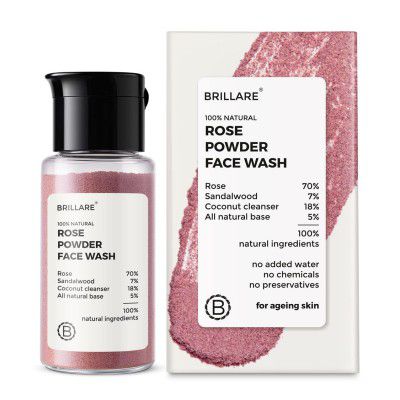 Brillare Rose Face Wash | Anti Ageing Skin | Sandalwood & Coconut Face Wash for Hydration | 100% Natural Powder Face Wash | 15g