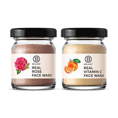 Brillare Rose Face Wash | Anti Ageing Skin | Sandalwood & Coconut Face Wash for Hydration| 15g & Brillare Vitamin C Face Wash| 15g Combo