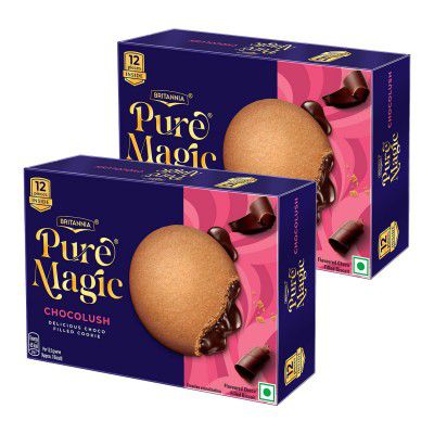 Britannia Pure Magic Chocolush, 300g, with extra crunchy biscuit and gooey choco-filling, Pack of 2