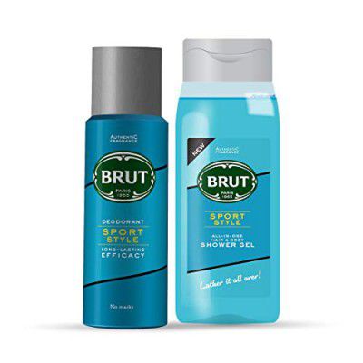 Brut Sport Style Deodorant, 200ml + Sport Style All In One Hair & Body Shower Gel For Men, 500ml