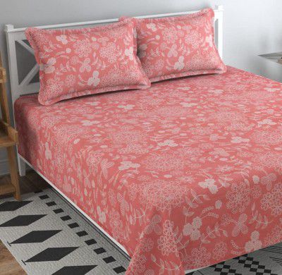 BSB HOME® 200 TC 100% Cotton Feel Bedsheet for Double Bed with Two King Size Pillow Covers Soft/Breathable Wrinkel Free - 90x100 Inches - (Multicolour, Light Pink)